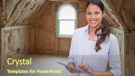  Presentation with under construction - Presentation featuring insulation - woman using tablet pc background and a tawny brown colored foreground