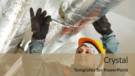  Presentation with thermal insulation - Amazing PPT theme having insulation worker isolating industrial pipe backdrop and a coral colored foreground