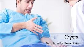  Presentation with patient simulation - PPT layouts featuring insulin therapy - scared patient man getting ready background and a light blue colored foreground