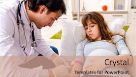  Presentation with insulin - Presentation theme featuring insulin therapy - young handsome doctor visiting pregnant background and a coral colored foreground