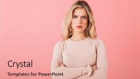  Presentation with upset - PPT theme featuring insult - upset young blonde woman wearing background and a lemonade colored foreground