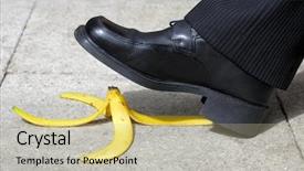  Presentation with banana - Slide deck featuring insurance - businessman about to slip background and a mint green colored foreground