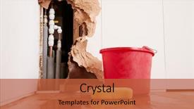  Presentation with water pipes - Amazing slides having insurance - damaged wall exposed burst water backdrop and a red colored foreground