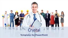  Presentation with insurance - Presentation theme featuring insurance - doctor and a group background and a sky blue colored foreground