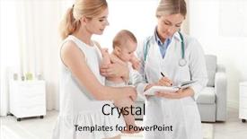  Presentation with baby doctor - Slides having insurance - doctor writing something in notebook background and a soft green colored foreground