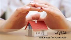  Presentation with hands saving - Audience pleasing presentation consisting of insurance - female hands saving small house backdrop and a coral colored foreground