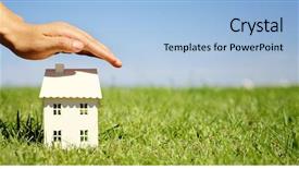  Presentation with roof - Beautiful PPT theme featuring insurance - hand as a protecting roof backdrop and a light blue colored foreground