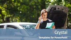  Presentation with roadside - Colorful slide set enhanced with insurance - handsome young man calling backdrop and a teal colored foreground