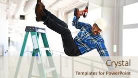  Presentation with insurance - Audience pleasing theme consisting of insurance - hispanic worker falling from ladder backdrop and a lemonade colored foreground