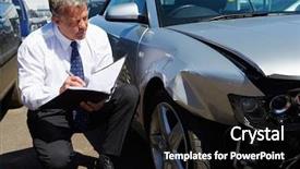  Presentation with car accident - Presentation theme with insurance - loss adjuster inspecting car involved background and a black colored foreground