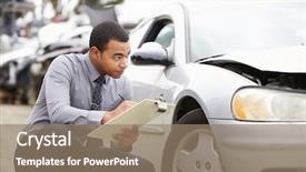  Presentation with car accident - Cool new presentation design with insurance - loss adjuster inspecting car involved backdrop and a coral colored foreground