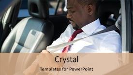  Presentation with insurance - Theme featuring insurance - man fastening the seatbelt background and a coral colored foreground