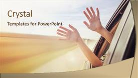  Presentation with person driving - PPT theme with free insurance - person's hands background and a sky blue colored foreground