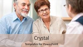  Presentation with senior couple - Slides enhanced with insurance - senior couple discussing financial plan background and a soft green colored foreground