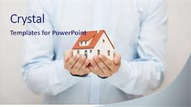  Presentation with toy - Theme enhanced with insurance - small toy house in hands background and a sky blue colored foreground