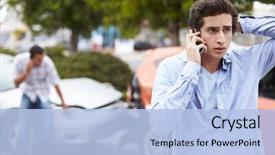  Presentation with traffic accident - Presentation theme featuring insurance - teenage driver making phone call background and a light blue colored foreground