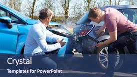  Presentation with drivers - PPT theme consisting of insurance - two drivers arguing after traffic background and a ocean colored foreground