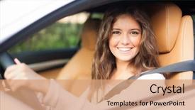  Presentation with driving - Colorful slide deck enhanced with insurance - young woman driving her car backdrop and a coral colored foreground