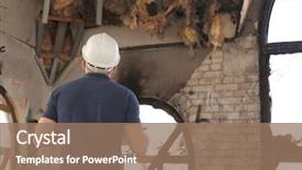  Presentation with abandoned - Beautiful PPT theme featuring insurance adjuster inspecting abandoned building backdrop and a coral colored foreground