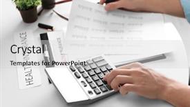  Presentation with insurance planning - Presentation theme consisting of insurance agent at workplace background and a light gray colored foreground