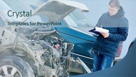  Presentation with property insurance fire damage - PPT layouts consisting of insurance agent recording car damage background and a light blue colored foreground