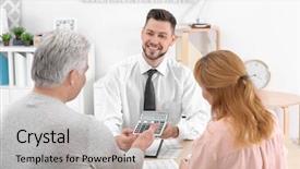  Presentation with insurance - Amazing slide set having insurance agent showing calculator backdrop and a soft green colored foreground