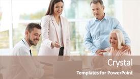  Presentation with senior couple - PPT theme featuring insurance agents consulting senior couple background and a coral colored foreground