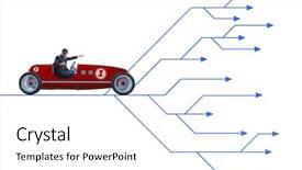  Presentation with sports car - PPT theme enhanced with insurance alternative - businessman driving sports car choosing background and a  colored foreground