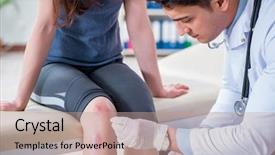  Presentation with sports doctor - Cool new PPT theme with insurance alternative - patient visiting doctor after sustaining backdrop and a coral colored foreground