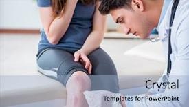  Presentation with sports doctor - PPT layouts enhanced with insurance alternative - patient visiting doctor after sustaining background and a light blue colored foreground