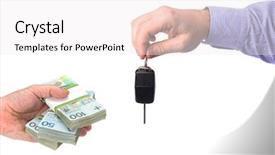  Presentation with car buying - Amazing slide deck having polish zloty with a wallet on the old wooden background backdrop and a gray colored foreground