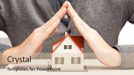  Presentation with white house roof - PPT layouts having insurance broker - hands as a protecting roof background and a lemonade colored foreground