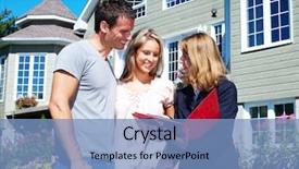  Presentation with realtor - Amazing PPT theme having insurance broker - happy family with agent realtor backdrop and a teal colored foreground