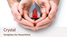  Presentation with human robot hands - Cool new slides with insurance broker - human hands holdilg small model backdrop and a lemonade colored foreground