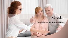  Presentation with contract farming - PPT layouts enhanced with insurance broker - middle aged couple signing contract background and a soft green colored foreground