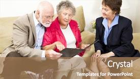  Presentation with sales - Beautiful PPT theme featuring insurance broker - sales woman looks backdrop and a coral colored foreground