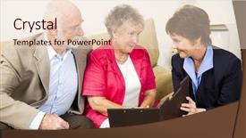  Presentation with senior couple - Beautiful PPT theme featuring insurance broker - senior couple listens backdrop and a lemonade colored foreground