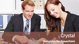  Presentation with double exposure of business people - Audience pleasing theme consisting of insurance broker - two business people working backdrop and a tawny brown colored foreground