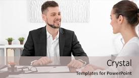  Presentation with notary - PPT theme featuring insurance broker - young woman at notary public background and a soft green colored foreground