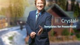  Presentation with building insurance - PPT theme featuring insurance broker and building on background background and a ocean colored foreground