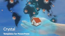  Presentation with hold hand - Cool new slides with real estate bubble - hand hold house for insurance backdrop and a  colored foreground