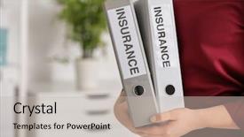  Presentation with insurance - Slides with insurance concept woman holding folders background and a  colored foreground