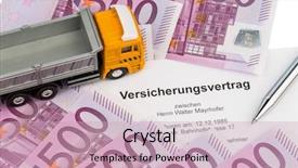  Presentation with trucks - PPT layouts having insurance contract for new trucks background and a soft green colored foreground