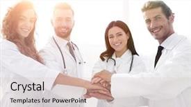  Presentation with group - Cool new presentation theme with insurance educational conferences - background image of a group backdrop and a soft green colored foreground