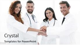  Presentation with group - Colorful PPT theme enhanced with insurance educational conferences - background image of a group backdrop and a sky blue colored foreground