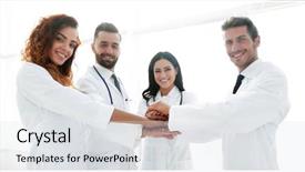  Presentation with group - Slide deck featuring insurance educational conferences - background image of a group background and a light gray colored foreground