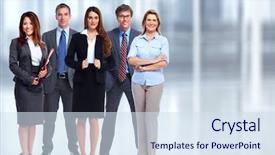  Presentation with young business people - Beautiful presentation theme featuring insurance educational conferences - group of young business people backdrop and a sky blue colored foreground