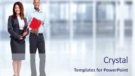  Presentation with young business people - Cool new PPT theme with insurance educational conferences - group of young business people backdrop and a sky blue colored foreground