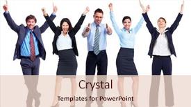  Presentation with team - Audience pleasing theme consisting of insurance educational conferences - happy business team backdrop and a  colored foreground