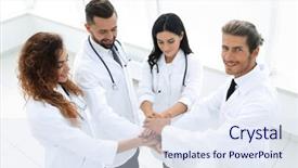  Presentation with team hands - Cool new presentation theme with insurance educational conferences - medical team with hands clasped backdrop and a  colored foreground